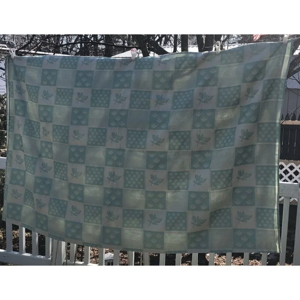 Nydel Damask Tablecloth Vintage Made In France Green Floral Patchwork